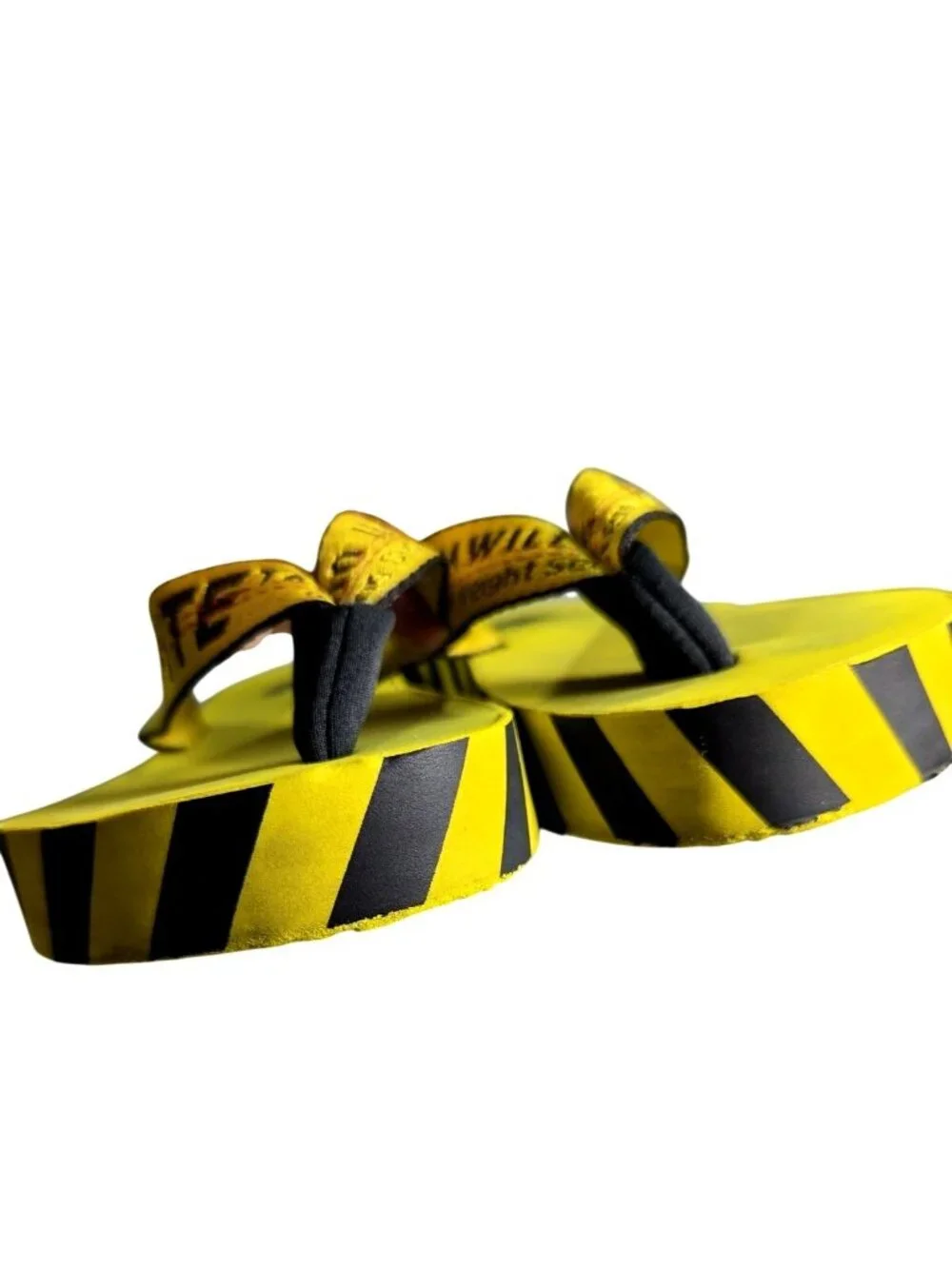Off White Yellow Black Industrial Logo Caution Flip Flops Sz Mens 9